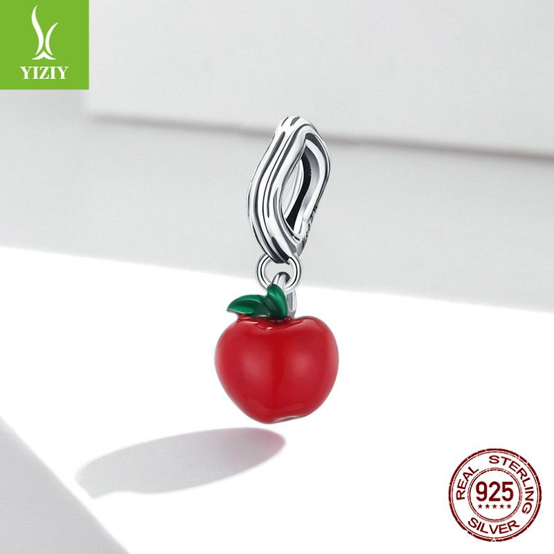 Epoxy Red Apple Diy Pendant, Fashionable Retro Fruit 925 Silver Beaded Accessories Scc1913