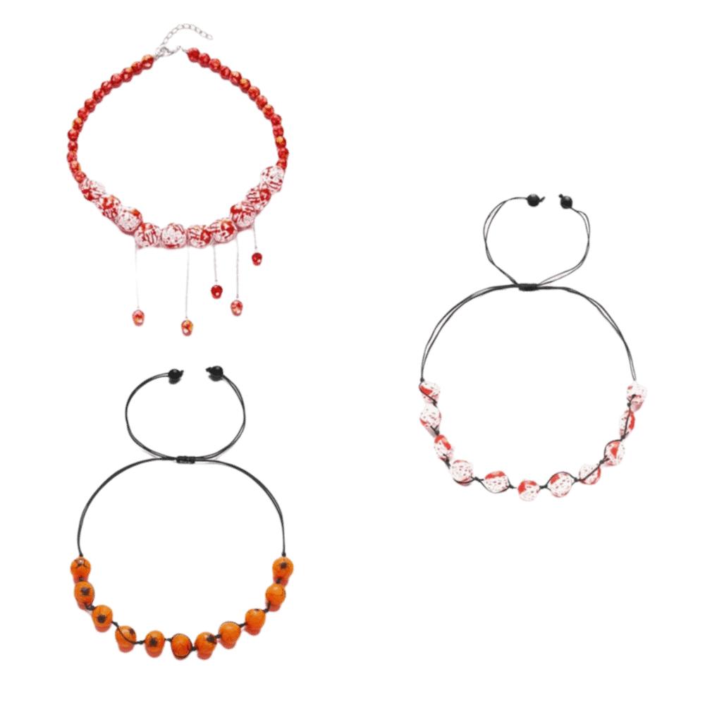Black Rope Blood Beads Collarbone Chain Tassel Halloween Jewelry Halloween Necklace  Cosplay