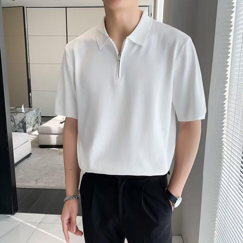 

Мужская летняя повседневная рубашка поло - однотонная, легкая, свободный крой, лацканы, короткие рукава Extra Large белый