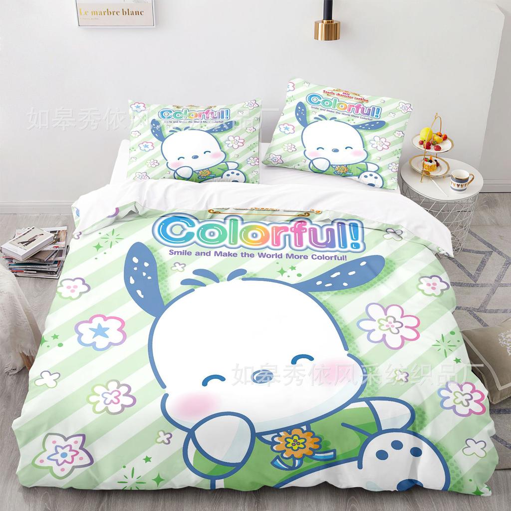 Sanrio Pochacco Bedding Sets Comforter Quilt Bed Cover Duvet Cover Pillow Case 2-3 Pieces Sets Kids Adult Size