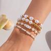 Artificial Pearl Beaded Bracelet With Geometric Oval Design For Womens Fashion Accessory
