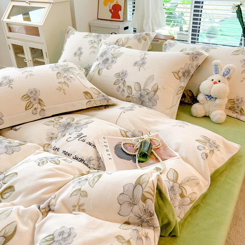 Ins Verdickter Milchsamt Vierteiliges Set Warmer Korallensamt Tagesdecke Bettbezug Flanellbettwäsche