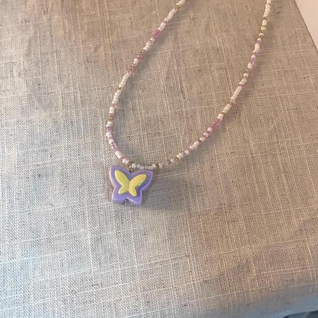 Candy-Colored Beaded Butterfly Necklace for Women - Sweet & Cute 2025 Clavicle Accessory