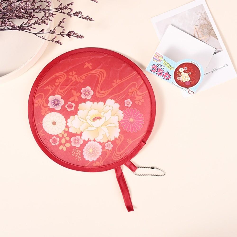 Floral Round Hand Fan Mini Pocket Cooling Fan New Handheld Folding Fan Outdoor Beach