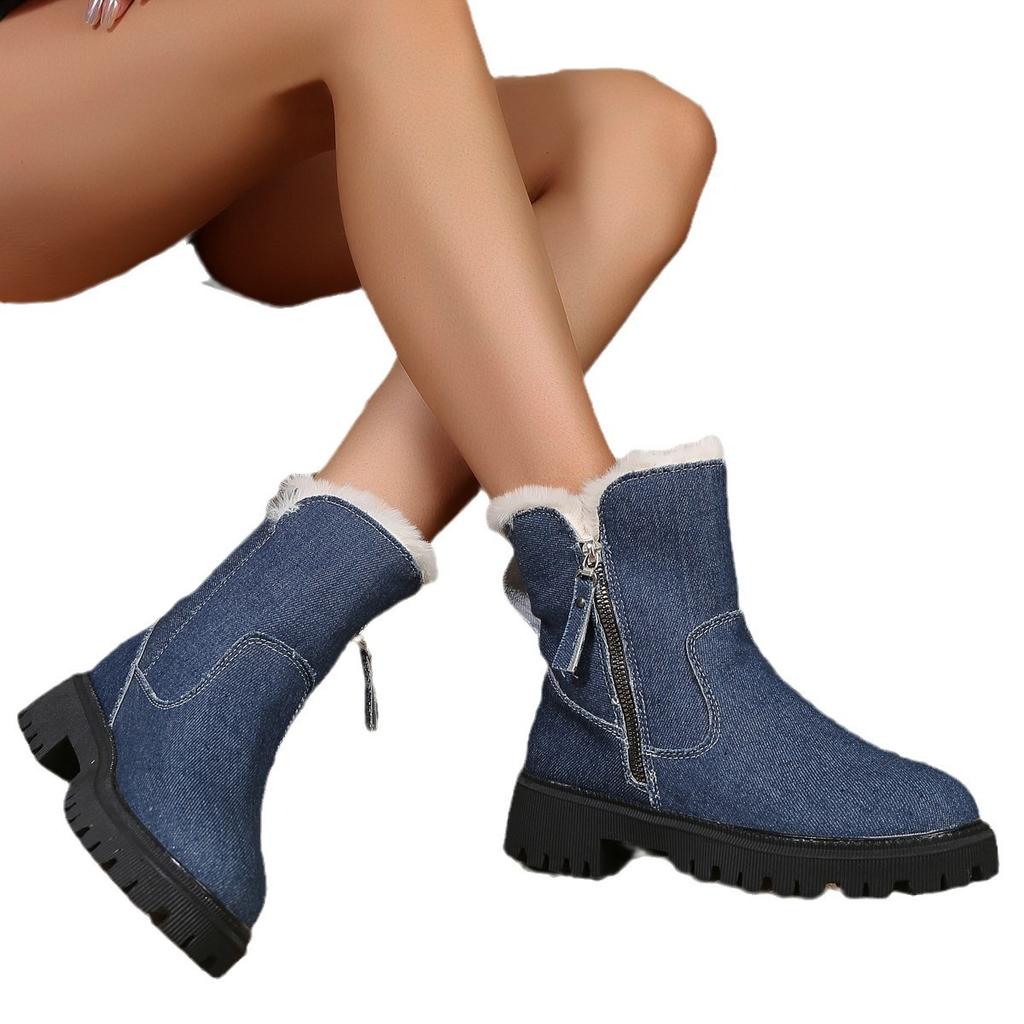 Snøstøvler i stor størrelse for kvinner Vinter Ny stil med tilsatt fleece for kvinner Varme bomullssko