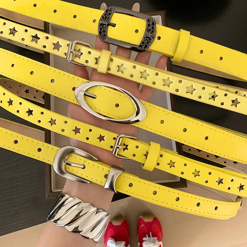 Summer Dopamine Lemon Yellow Women's Belt Trend Simple Belt Subculture Y2K Belt Punch Free Belt