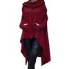 Women Solid Color Asymmetric Hem Drawstring Hooded Sweatshirt Loose Poncho Coat