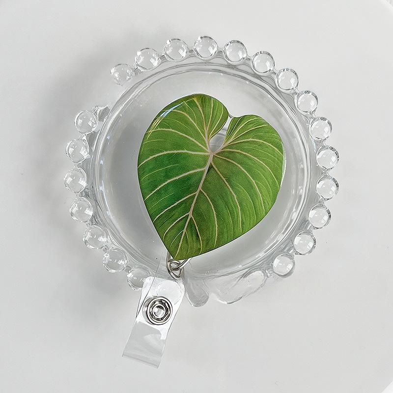 Acrylic Plant Leaf Cute Nurse Badge Reels Heavy Duty Retractable 360 Alligator Clip ID Holder For Student Doctor