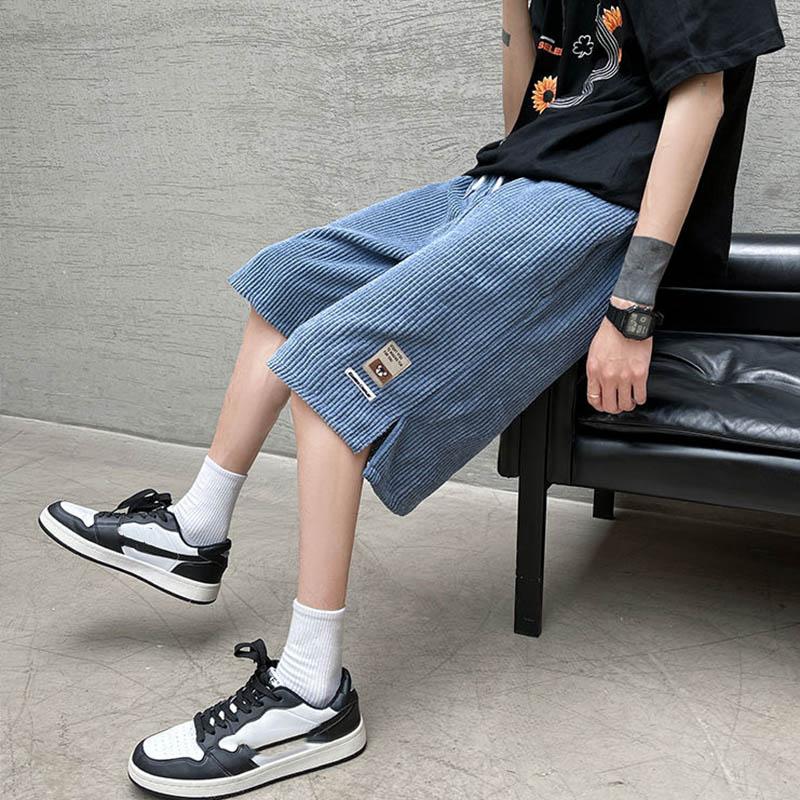 Men's Summer 7 Points Pants Breathable Slit Design Fashion Shorts Waist Drawstring Oversize Casual Shorts