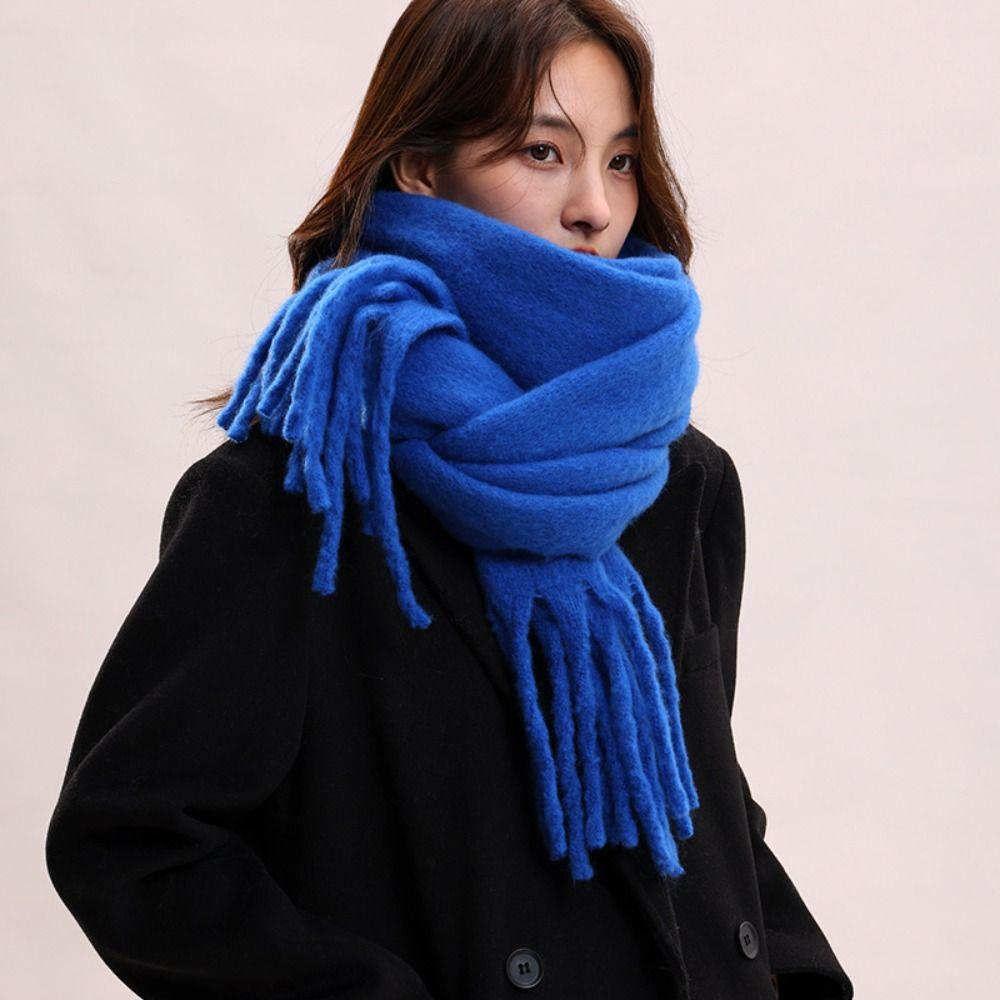 Mohair Winter Wool Scarf Tassel Long Shawl Simple Winter Cashmere Scarves Girl