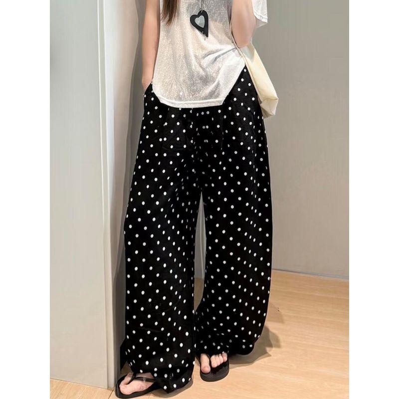 Polka Dot Linen Pants for Women 2026 Summer Thin Style Plus-Size High-Waisted Loose Slimming Wide-Leg Casual Pants