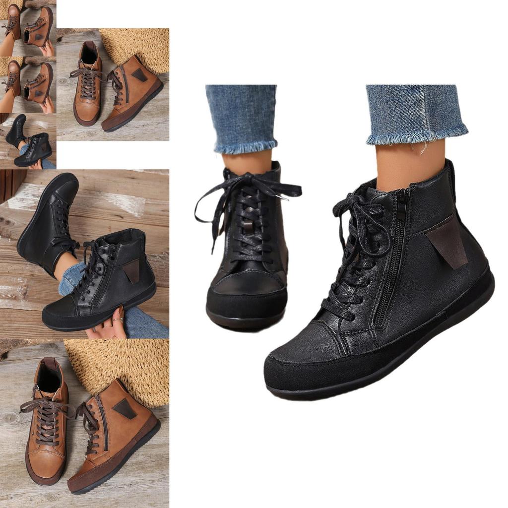 Stylish Adult Women's Solid Color Fashion Boots With Comfortable Flat Sole And Side Zipper