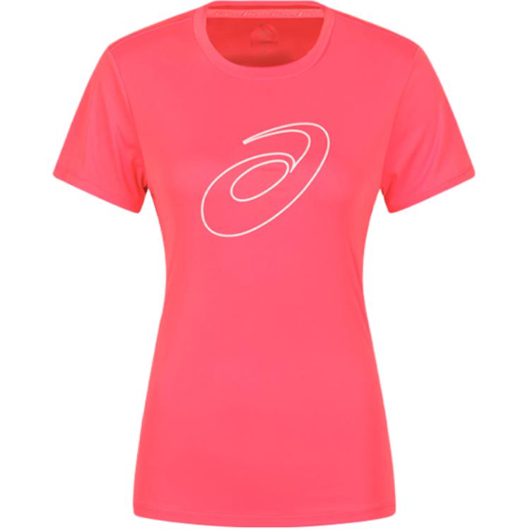 Asics Maglia Girocollo con Logo Stampato a Maniche Corte Top da Donna Rosa Fluorescente 2012C841-700