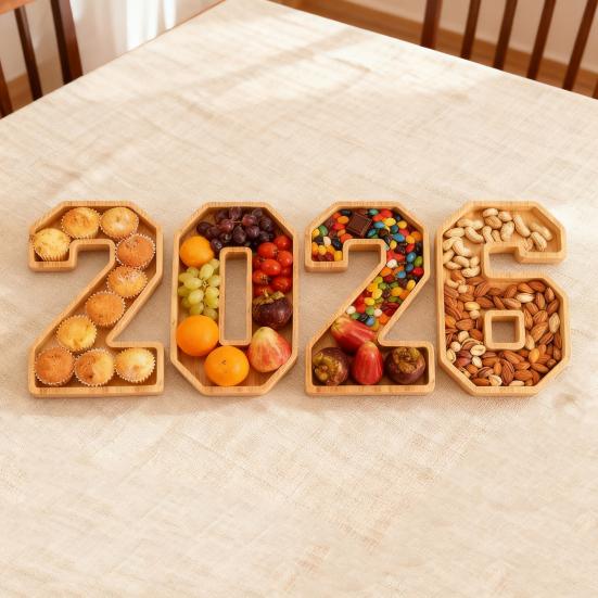 Set de 4 Bucăți 2026 Cutii Numere Umplabile Plăci din Lemn pentru Charcuterie Tavă Reutilizabile pentru Servire Boluri pentru Fructe Farfurii pentru Cupcake Decoratiune Petrecere