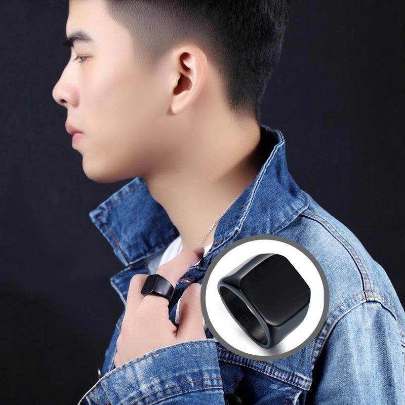 Men Ring Jewelry Anel Simple Ornaments Rings Square Big Width Signet Rings Titanium Steel Gifts Ring