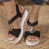 New Sandals Women's Metal Buckle Hemp Rope Wedge Platform Fish Mouth Sandals Women's Plus Size