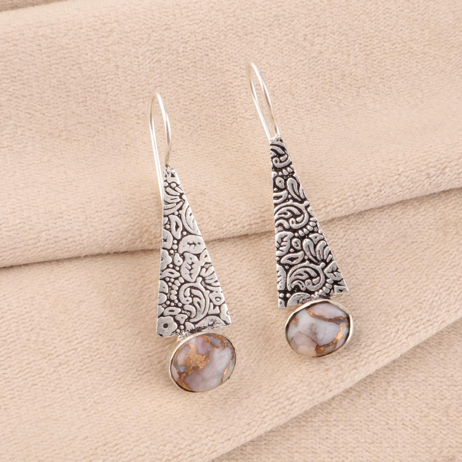 

Natural Pink Opal Turquoise Gemstone 925 Sterling Silver Jewelry Earrings 1.9 EE-165-46