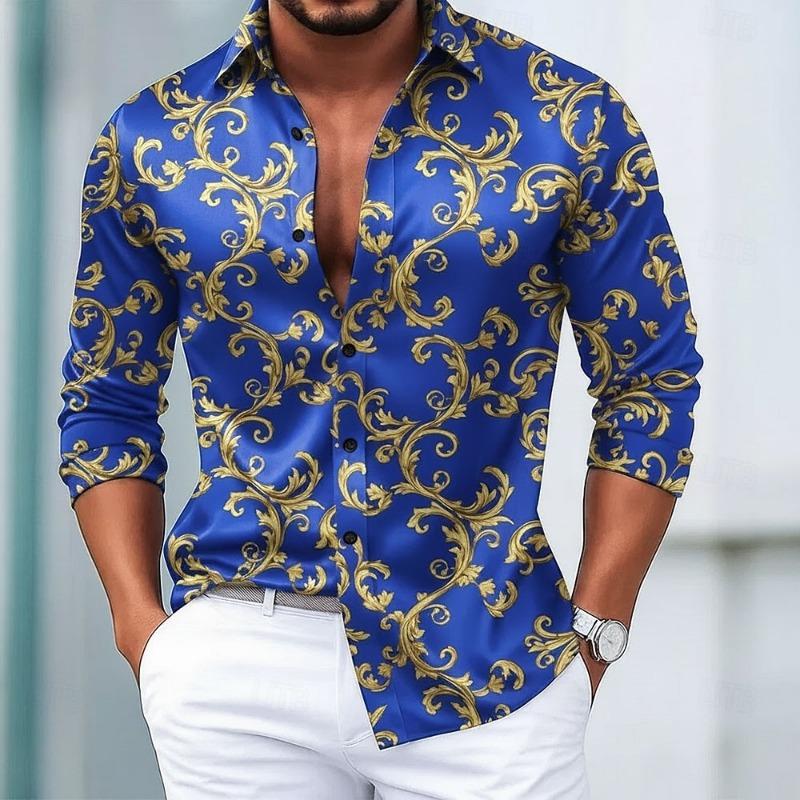 Men's Long Sleeve 3D Shirt, Vintage Floral Graphic European Art Print, Modern Streetwear Style, 2025 Autumn Winter Casual Tops