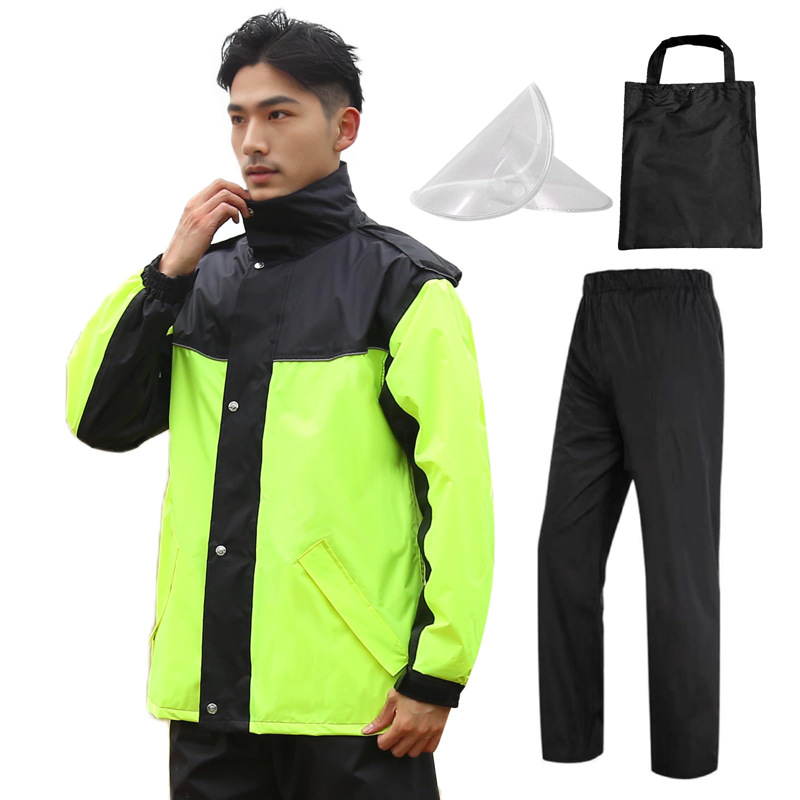 

Sanwaame Мотоциклетный Велосипедный Дождевой Комплект Верх и Низ Двусторонний Светоотражающий Дождевик для и Включает Сумку для Хранения Мужской Дождевик, Дождевая Одежда, Костюм, [Высоко зелёный