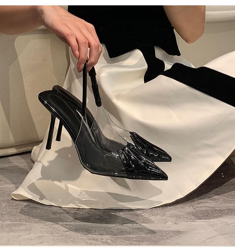 L122 High Heels, Thin Heels, Femininity, Commuter Style, Pointed Head, Fashionable and Versatile Bag Head, Empty Back, Black High Heels, Sandals, Wom