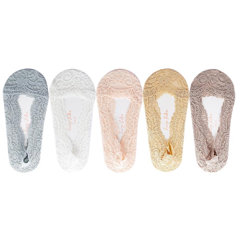5 Pairs/Lot Socks Women's Ankle Short  No-Show Invisible Foot Summer Thin Cotton Set White Low Cut Boat Lace Silicone Non-Slip