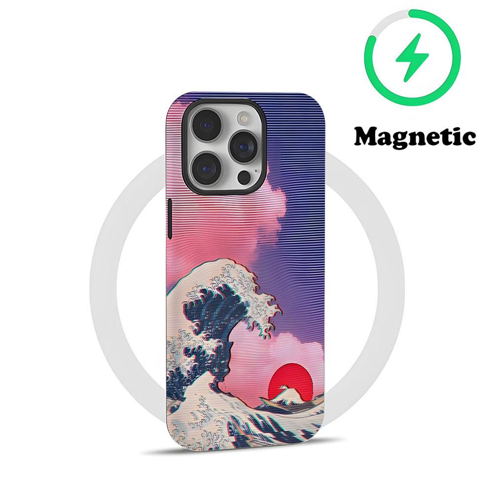 The Big Wave Of Kanagawa Phone Case Magnetic For IPhone 16 15 14 13 12 11 Pro Max X XR XSMax 7 8 Plus Glossy Film Hard PC Cover