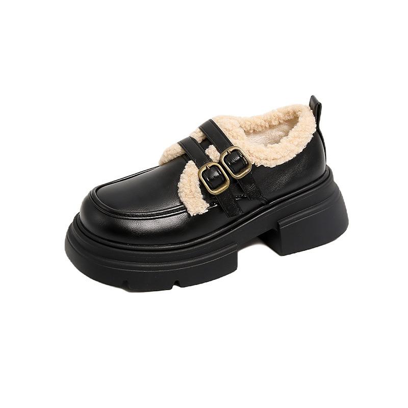 Winter new thick-soled velvet women's fashion trendy with warm small leather shoes women