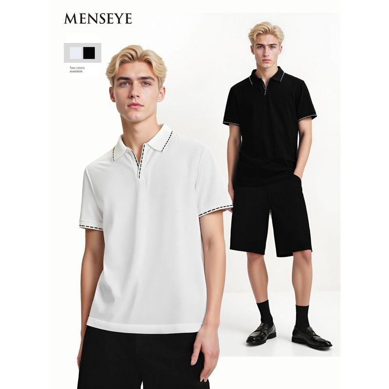 Menseye Men's Polo Short-Sleeved T-Shirt Men's Business Casual Contrasting Color Line Lapel Slim Fit