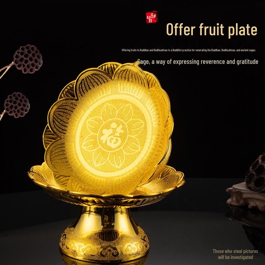 Gouden Serie Plastic Fruitschaal & Offer Set: Keramieklook met Offerbord, Kopje, Kom, Wijnkan, Theepot en Eetstokjes.