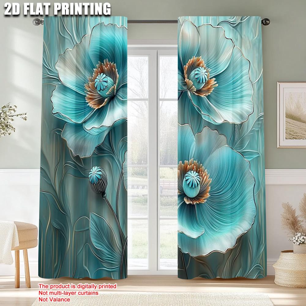 2pcs   Curtain Popular 2D print Blue Turquoise Floral Mandala Durable Polyester (without rod) Decorations For Home Ldeal for