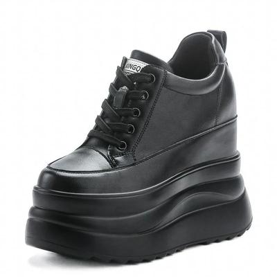 Mode Top Qualität 13CM Echtes Leder Plateau Keilabsatz Ballerinas Schuhe Klobige Sneaker Lässig Bequem 2025 Frühling Herbst Vulkanisiert Damenschuhe
