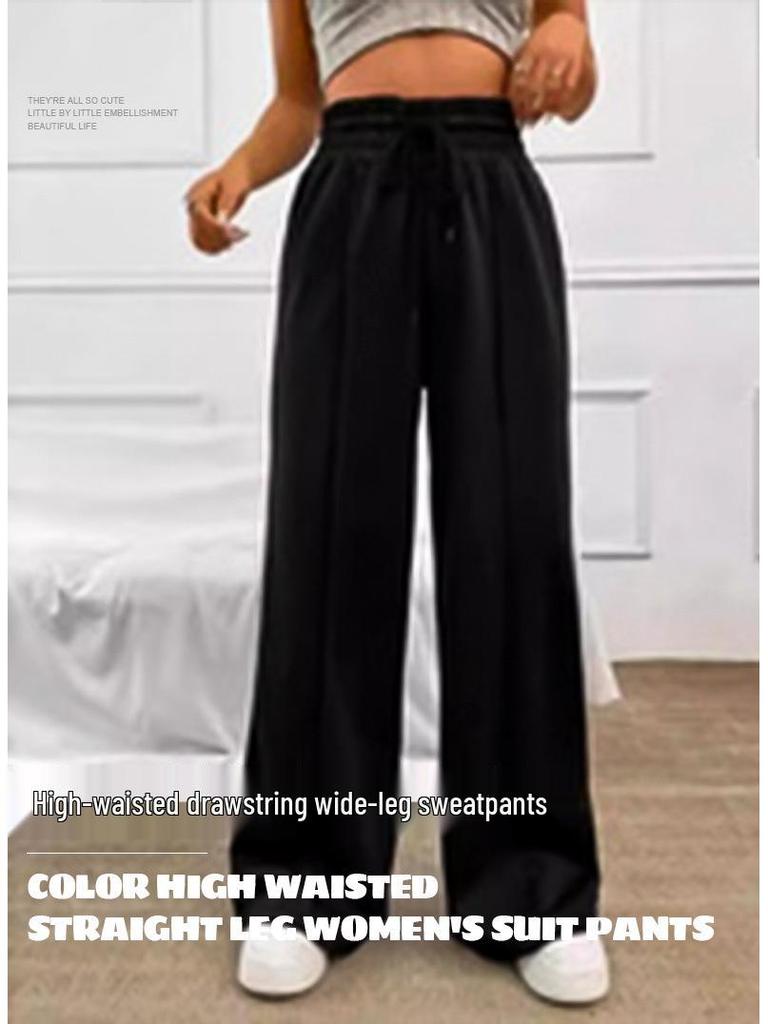 European & American High Waist Drawstring Wide Leg Sweatpants - Versatile, Comfortable, Loose Fit for Autumn/Winter