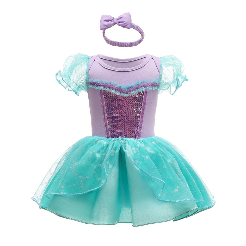 Dressy Daisy Baby Mermaid Romper Costume Ariel Princess Dress with Size Halloween Months Girls' - Headband, 70, Costume, 6-9