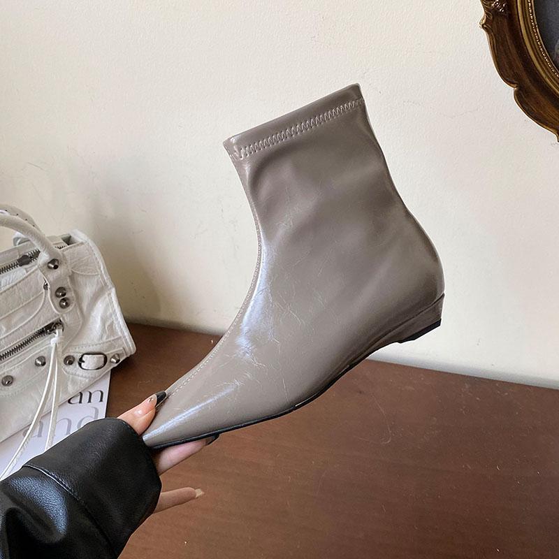 Fashion Fashion Flats Women Ankle Stretch Boots Shoes Female Zippers Footwear Pointed Toe Ladies Short Modern Boots Shoes