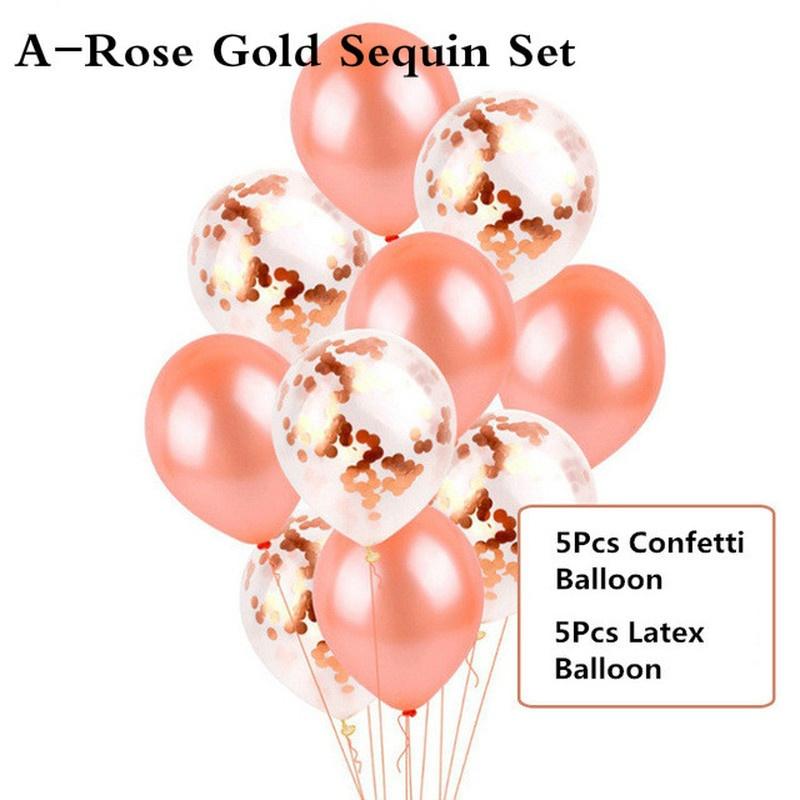 10/14/20pcs Rose Gold Party Confetti Sequin Balloon Accessories Heart Ballons