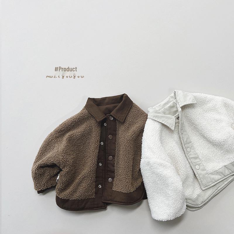 Kids' Double-Sided Fleece-Lined Winter Shirt - Korean Mori Style Retro Coat for Boys and Girls