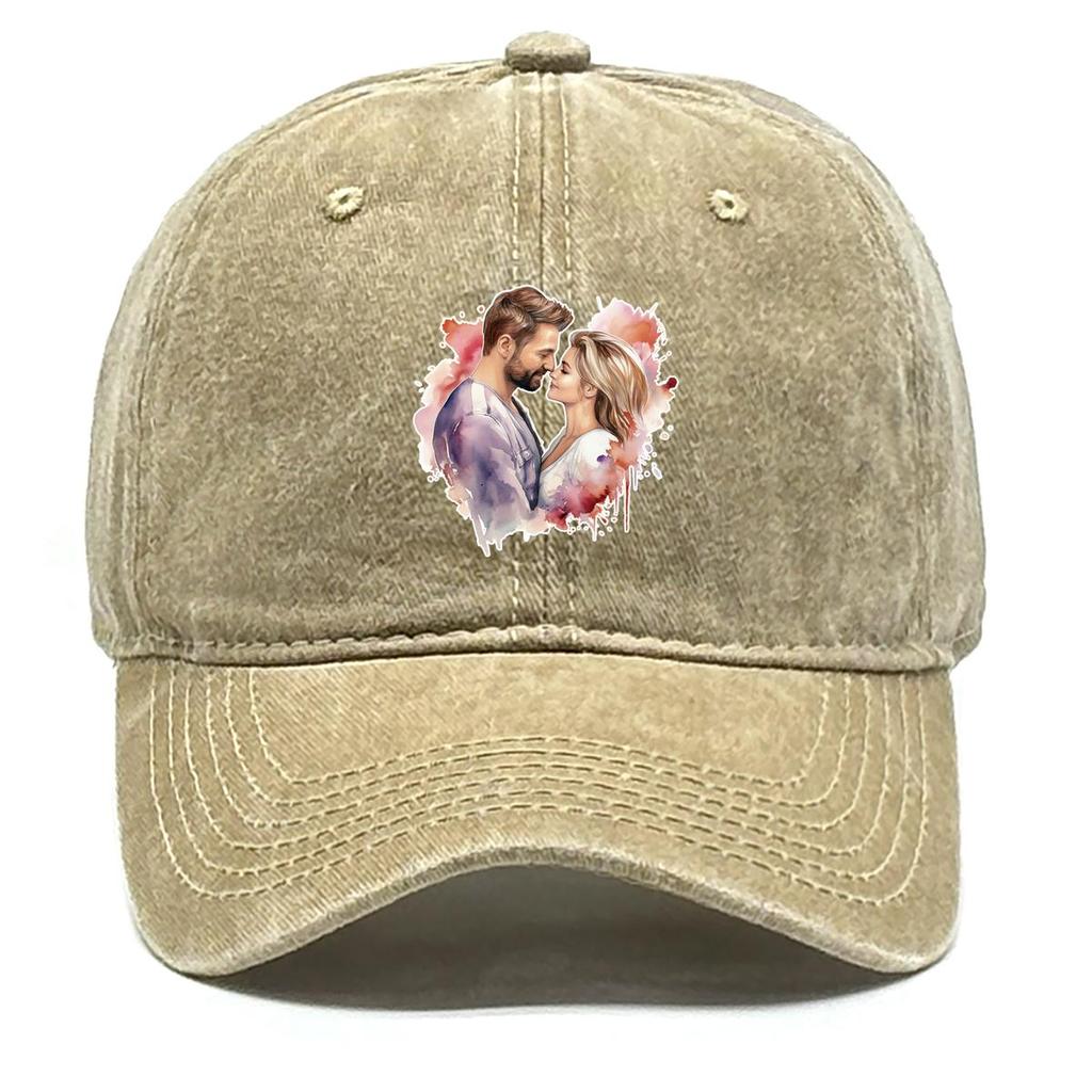 Couples Print Adjustable Sun Hat, Love Trucker Hat Inelastic Non-Stretch Fabric Cotton Cozy Snapback Baseball Cap