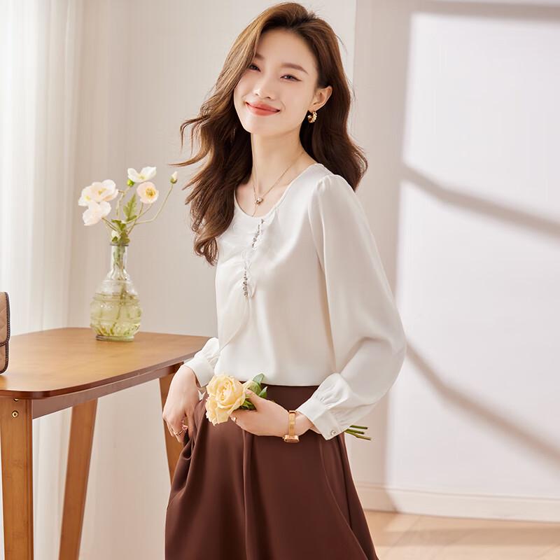 Women s French Style Beaded Long-Sleeve Blouse M