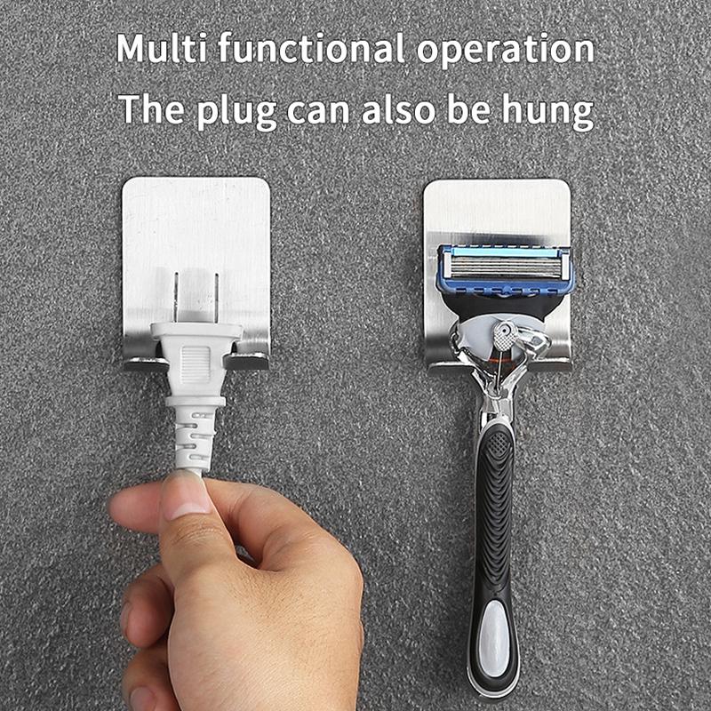 2Pcs Shower Hook Adhesive Razor Holder Wall Mounted Bathroom For Rack Shaver Shaving Holder Black Plastic Hook