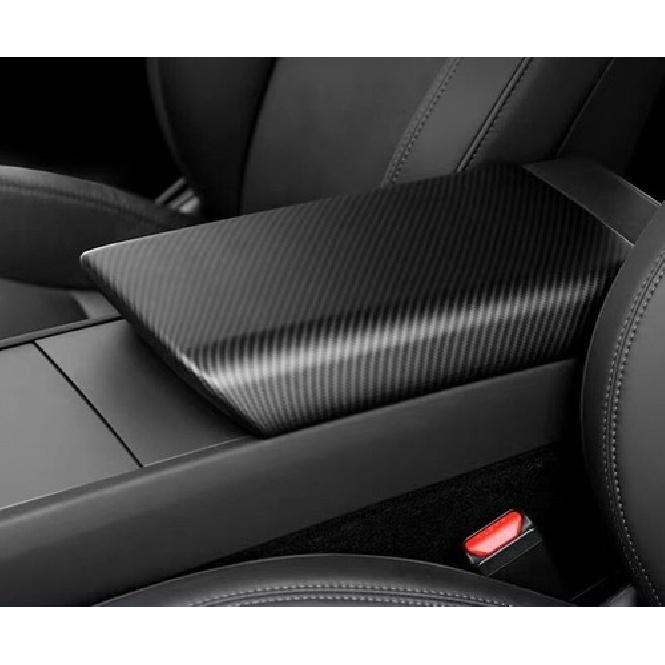 For Tesla Model 3 Y 2017- Central Armrest Box Panel Cover Matte Carbon Fiber