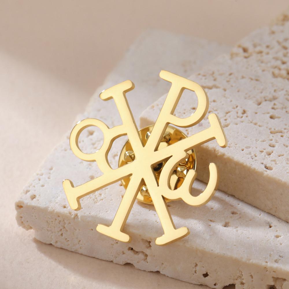 Dawapara Chi Rho Cross Brooch Pins Christogram Greek Symbol Religious Jesus Christian Jewelry Stainless Steel