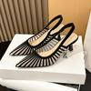 Mode 2025 Trendige Französische Spitzschuhe Streifen High Heel Pumps Damen Sexy Mesh Peep Toe Rückenfreie Sandalen