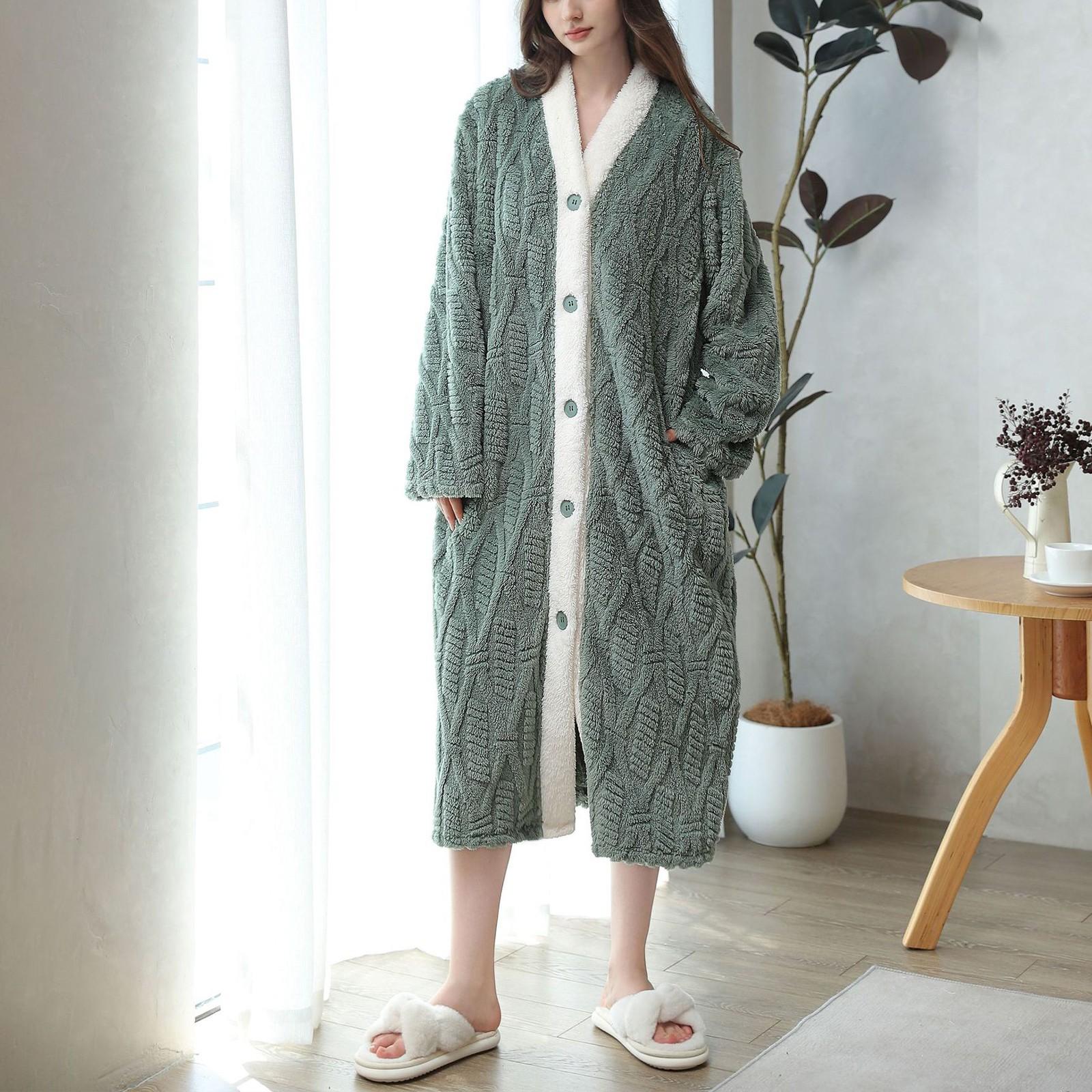 

Женская осенне-зимняя удобная ночная рубашка из хлопкового бархата с длинным рукавом, теплая и удобная домашняя одежда, которую можно носить как ночную рубашку M зелёный