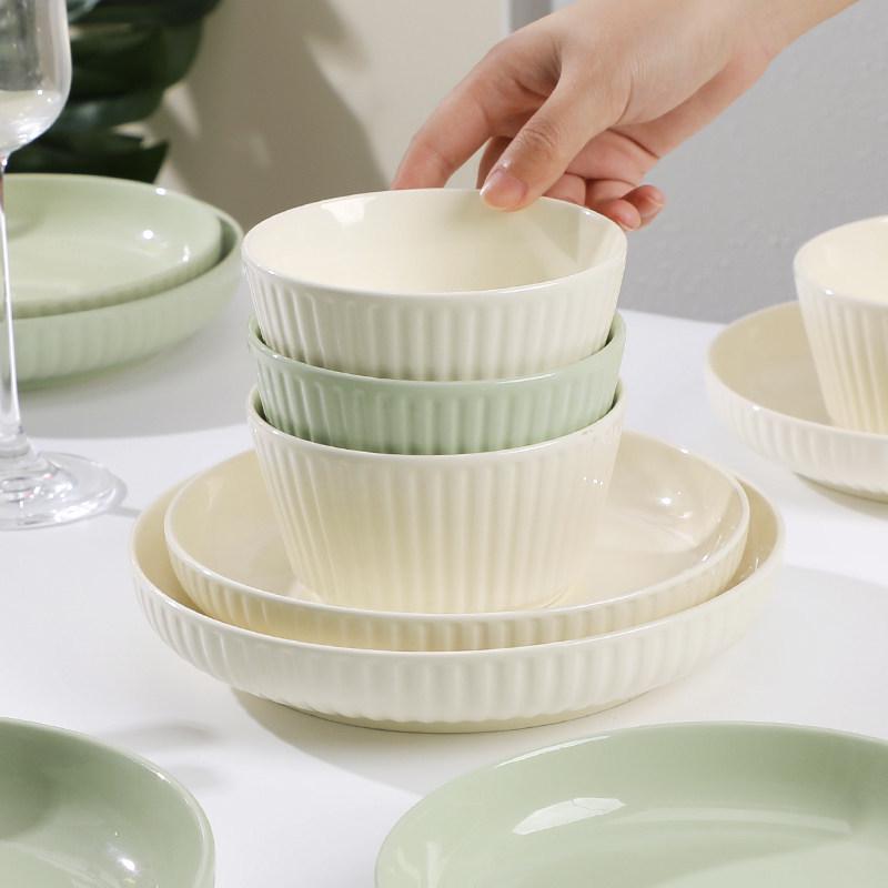 2025 New Style Ceramic Tableware Set: Creative Roman Design Rice and Fruit Bowls with Plates