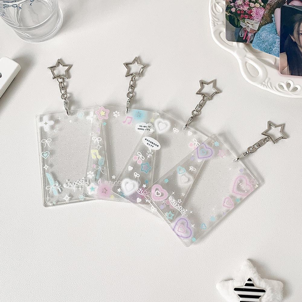Acrylic 3 inch Photocard Holder Glitter with Pendant Keychian Photo Frame Keychain Bus Card Credit ID Bank Card Holder