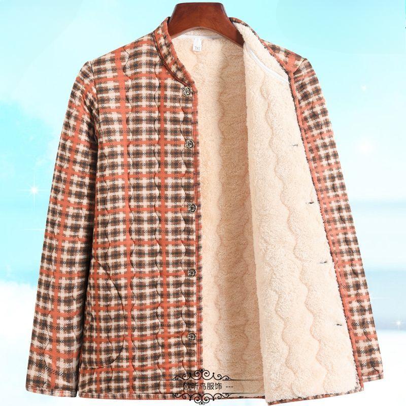 Women's Autumn Winter Lamb Wool Cotton Padded Coat for Mothers Warm Fleece-Lined Thickened Middle-Aged Women's Cotton Jacket Small Padded Outerwear