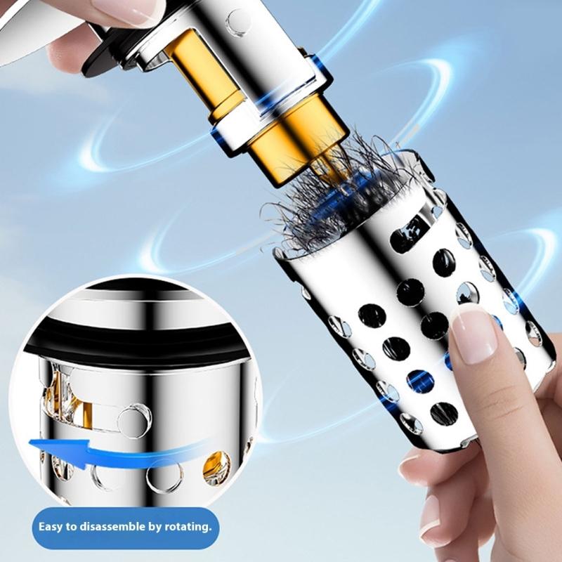 Not Odor Bathroom Sink Drain Filter Push Down Stoppers with Hair Strainer Steel Basin Waste Plugs For Easy Cleaning