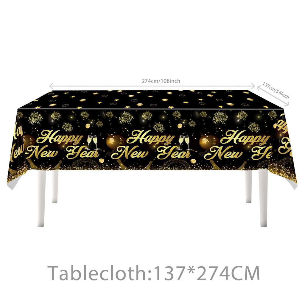 Black Gold New Year Party Set: Disposable Plates, Cups, Napkins & Decorations