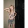 Lato kobiety Dark Academia Coquette 2000s estetyczny Bodycon Camisole Gyaru fałszywe dwuczęściowe krótkie bluzki gorąca, seksowna Kpop Kawaii Y2k