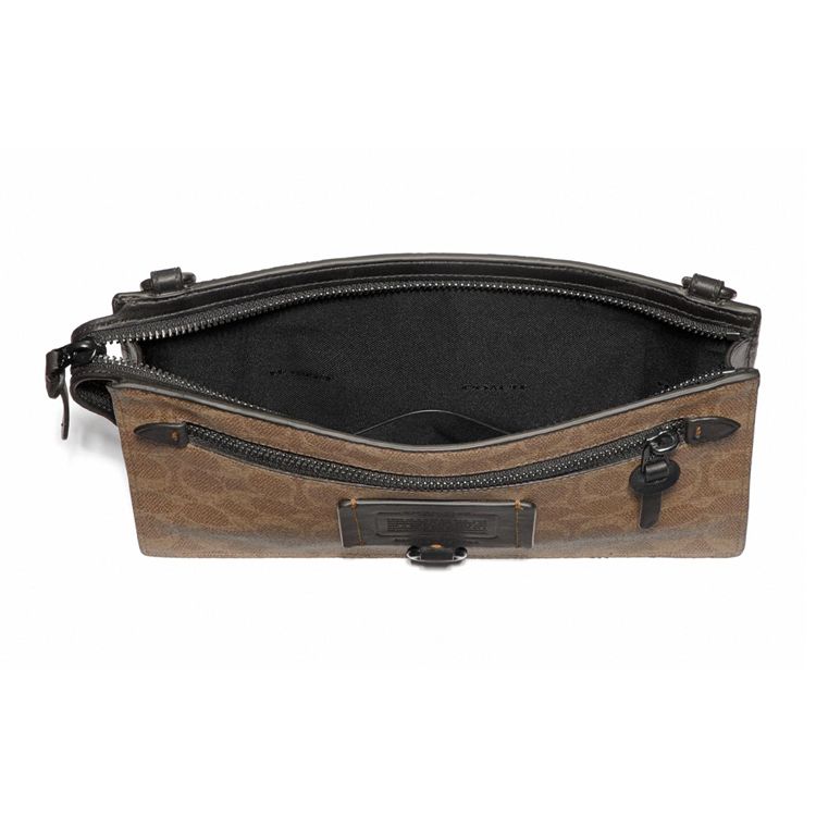 Coach Rivington Monogram Canvas And Leather Shoulder Crossbody Clutch Men Bags Khaki 69984-KHA